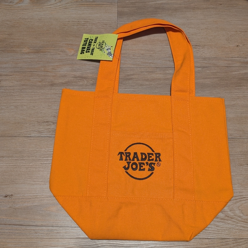 NEW Trader Joe's Mini Canvas Tote Bag in Orange - Halloween Edition 🎃